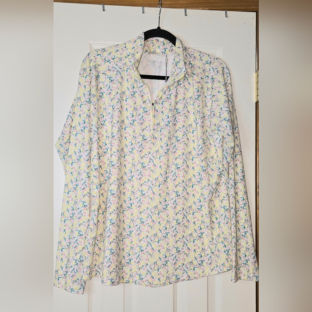 Walter Hagen Golf Women's XL Ditzy Lemon 1/4 Zip UV Protection Shirt